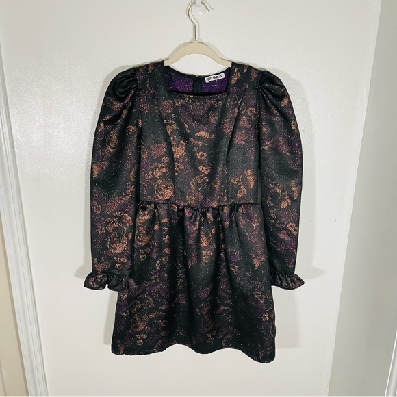 Batsheva Square Neck Mini Prairie Dress Enchantress Jacquard Flowers Whimsigoth - Picture 2 of 13